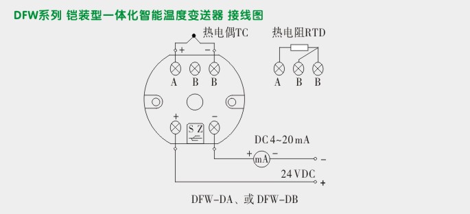 一体化温度变送器,DFW温度变送器接线图