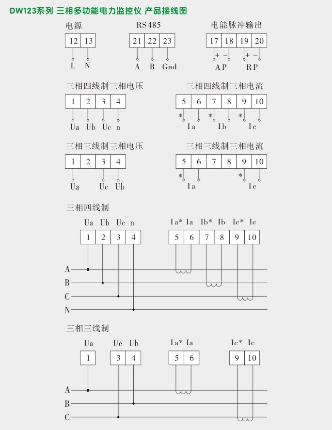多功能电力仪表,DW123-1000三相多功能表接线图